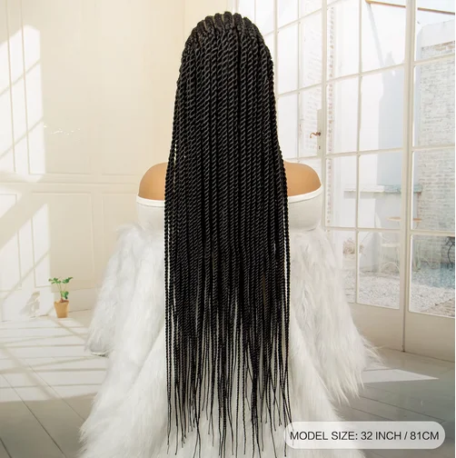 Synthetic Full Lace Wig 32 Inches Handmade Cornrow Knotless Box Braided Wigs with Baby Hair Twist Braided Wigs for Black Women