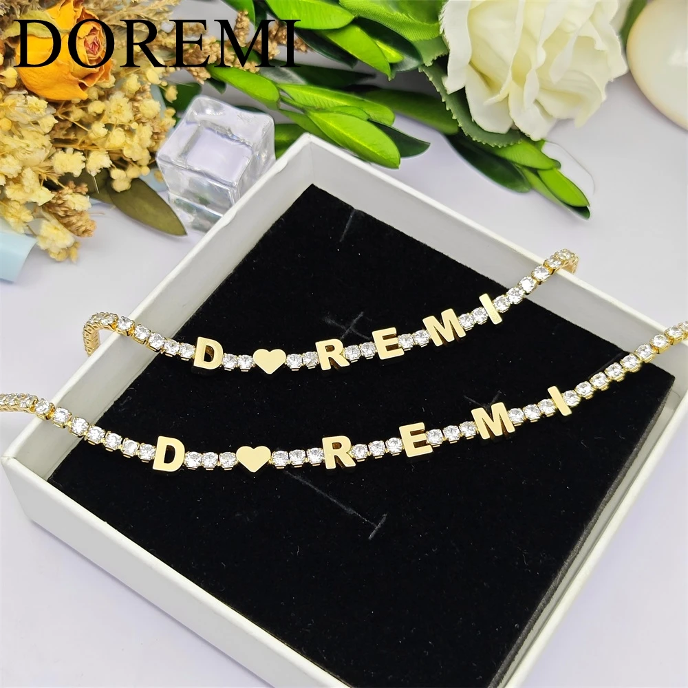 DOREMI 6MM Thick Letters Bracelet Necklace Tennis Chains Bracelet Women Custom Jewelry Gift Designer Heart Name Bracelet