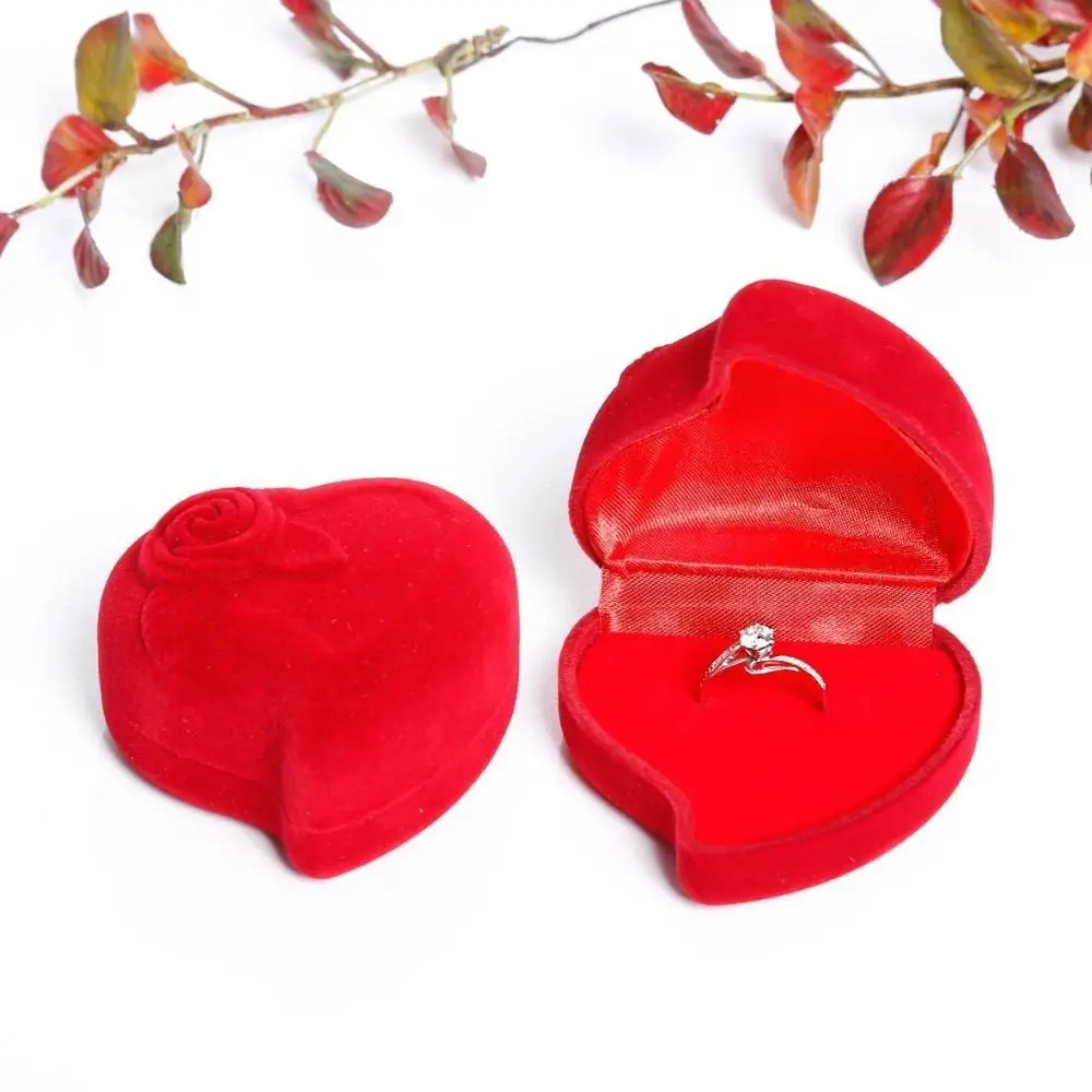 Heart-Shaped Jewelry Packaging Box Velvet Three-dimensional Flower Ring Display Case Unisex Wedding Gift Storage Organizer