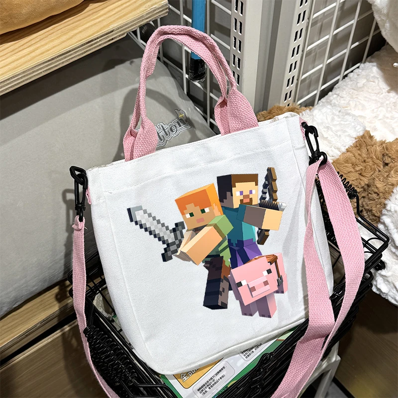 Minecraftess Travel Crossbody Bags Large Capacity Shoulder Bag 23x23x5 Inch Tote Girl Pixeles Teenagers Anime Men Canvas Handbag
