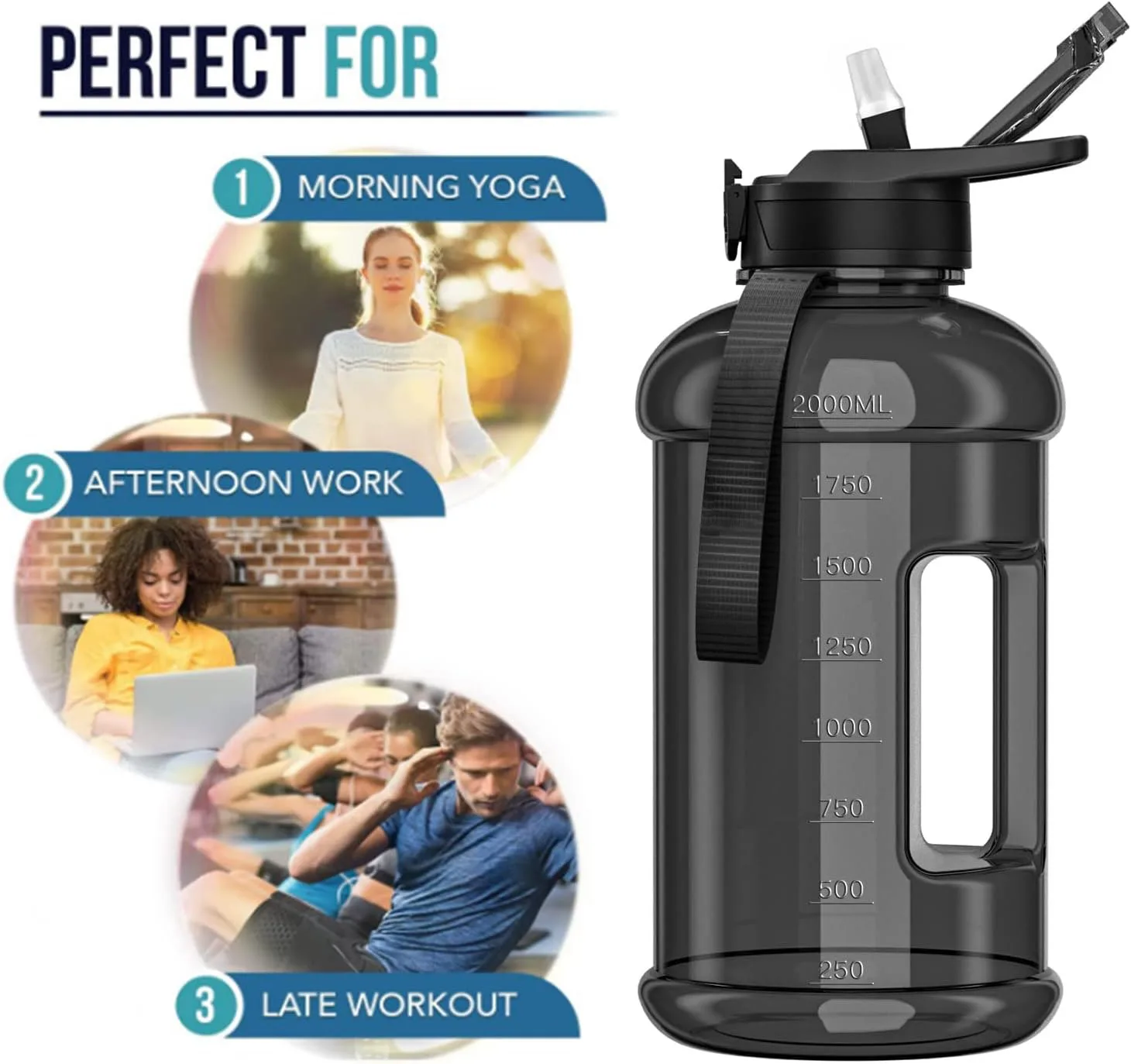 2.2L Half Gallon Water Bottle with Straw 74 oz Large Water Bottle Big Gym Water Bottle BPA Free Gallon Water Jug with Handle