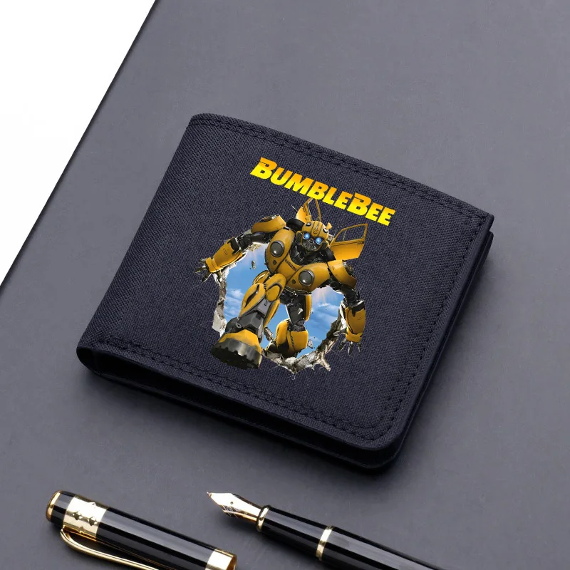 Hasbro Transformers Bumblebee Canvas Men Card Holder Wallet Male Money Bag ID Photo Bank Holder Short Purse Credit Card Case Bag