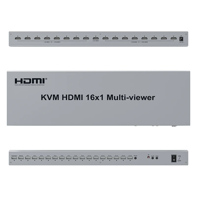 1080P HDMI 16x1 Multiviewer 16 in 1 Out HDMI USB KVM Seamless Switch 16 Port
