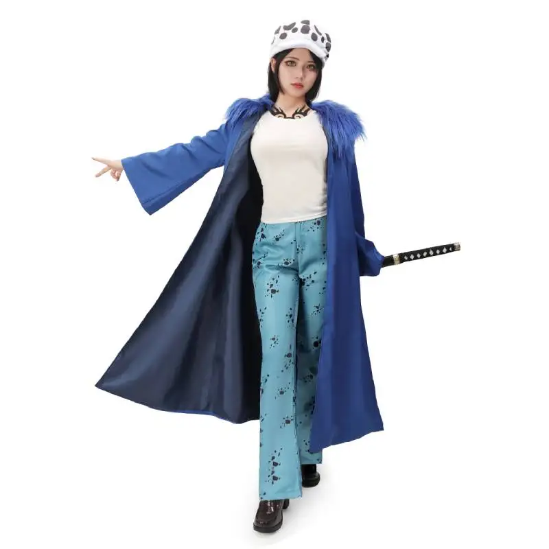 

WENAM Anime Law Cosplay Costume Female Blue Woolen Collar Cloak Cape Uniform Full Set Adult Woman Halloween Carnival Suit