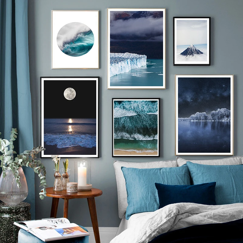 

6pcs/Set Simple Abstract Printed Canvas with Waves Beaches, Modern Nordic Decorative Mural Images for Living Rooms and Bedrooms