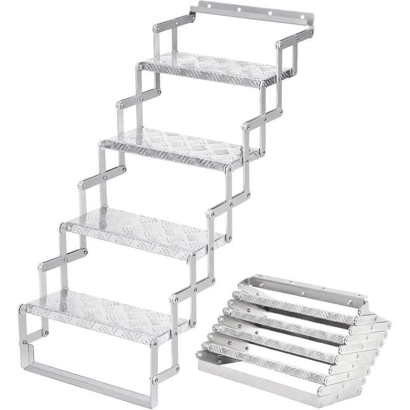 Aluminum Scissor Stairs, 4 Steps Outdoor Rv Step Ladder, 18 