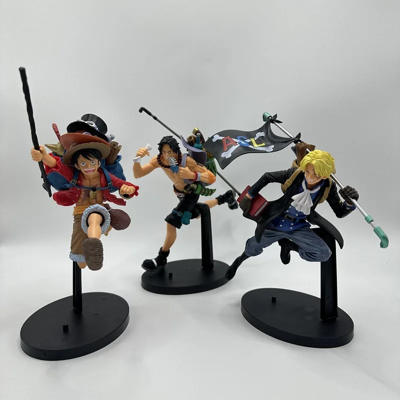 3-teiliges One Piece Cartoon-Charakter-Set Luffy Ace Sabo PVC-Ornamente Desktop-Sammlermodell Spielzeug Geschenke