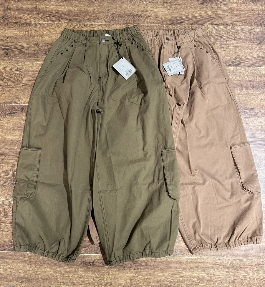 

Cotton washed multi-bag bundle loose versatile retro high-waisted tooling casual pants