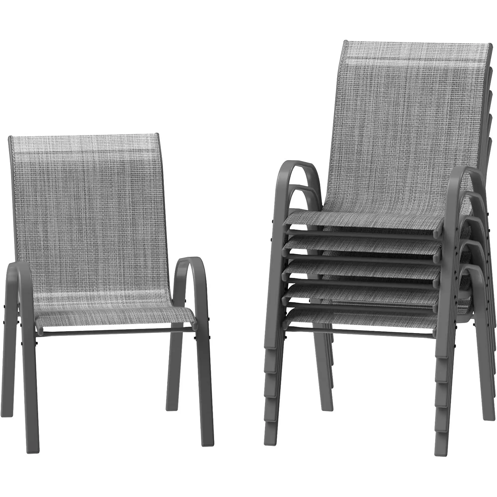 Stackable Chairs-6PCS Outdoor Dining Chair, Patio DiningChair, Stacking Chair - Set of 6 Stack Garden Chairs, High Back