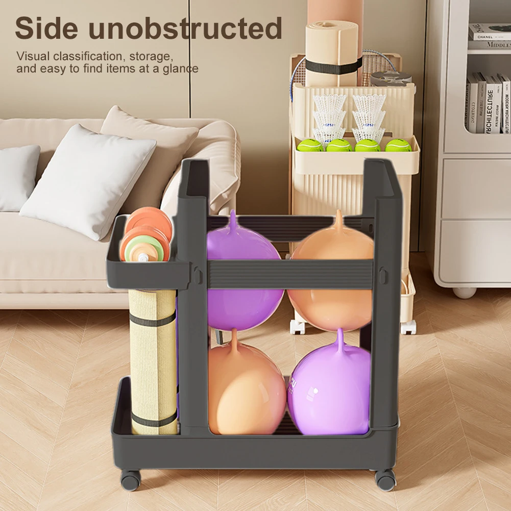 Gym Equipment Organizer Trolley with Wheels Sports Equipment Holder Yoga Mat Storage Rack Fitness Equipment Sport Tool Organizer