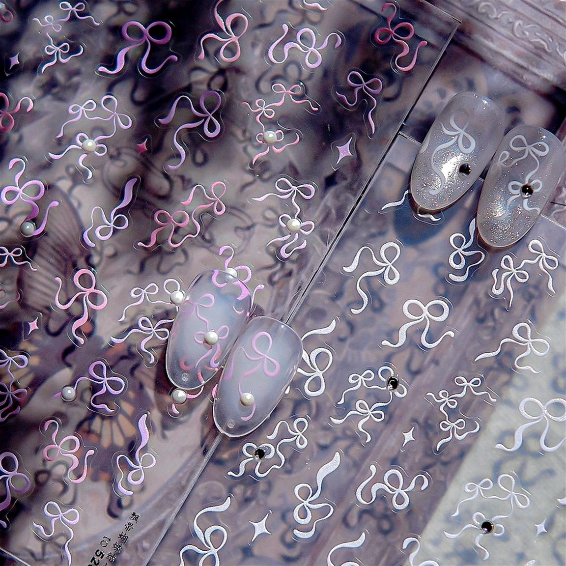 

Pink White Bowknot Silver Gold Red Black Ribbon Shiny Rhinestone Pearl Sexy Leopard Print Bow Tie Star Nail Art Stickers Decals