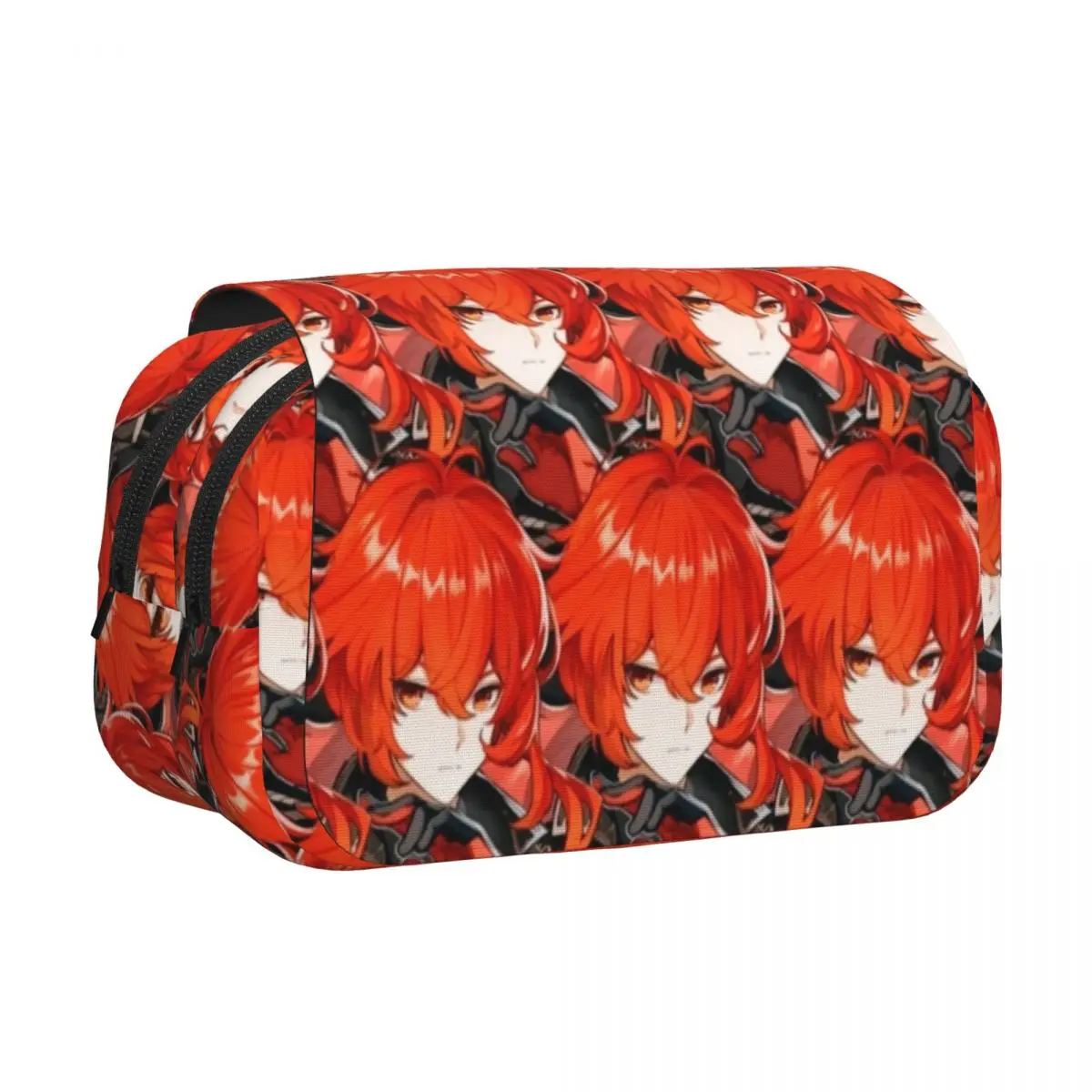 Diluc Ragnvindr Genshins Impact Double Clamshell Pen Case Pencil Box Pen Box for Student Bags Students School Zipper Stationery