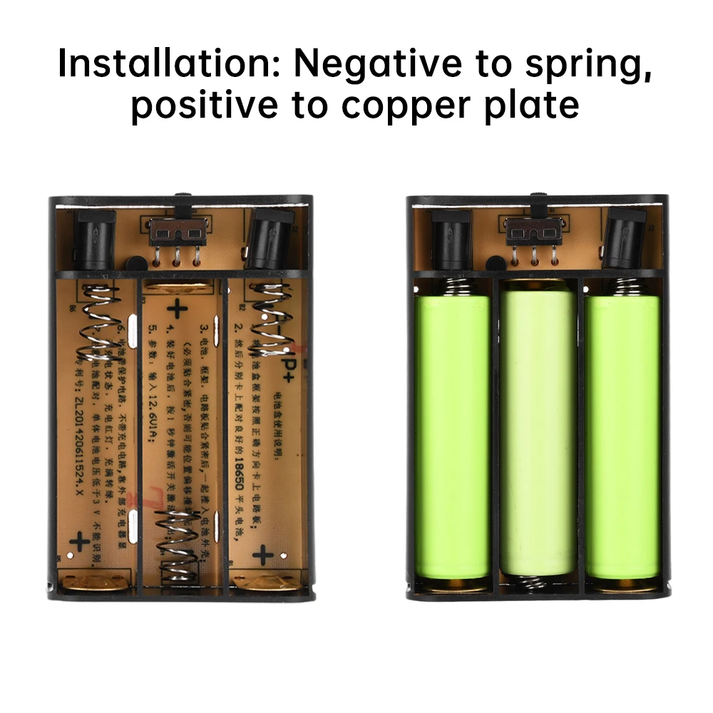 12V Rechargeable 3 Cell Solderless 18650 Tandem Battery Pack Removable With Protection With Lid With DC Holder