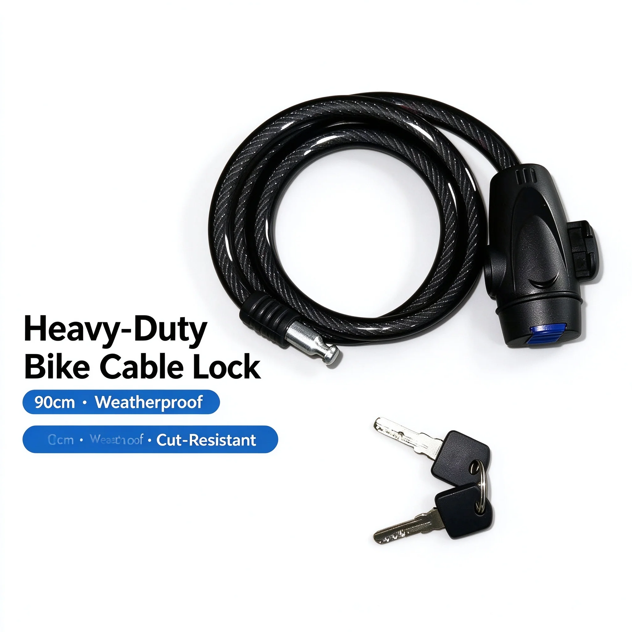 Anti-Theft Bike Cable Lock 90cm Heavy Duty Steel Bicycle Lock with 2 Keys Weatherproof Safety Lock for Bike Motorcycle Outdoor
