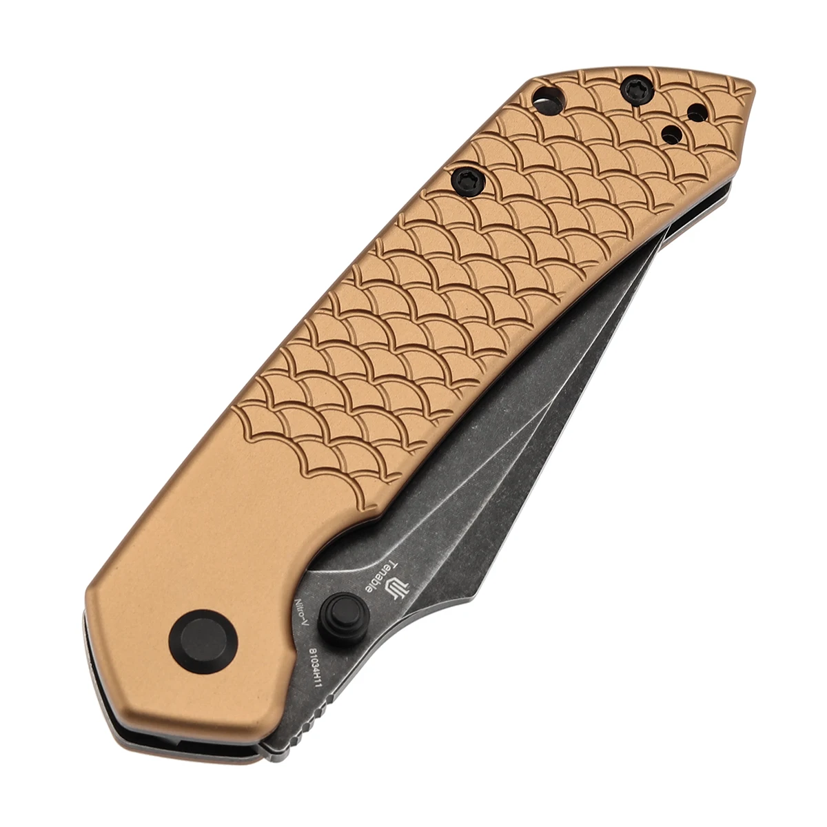 Couteaux pliants Tenable T1034H, lame Fenrir Damas/Nitro-V avec PEI/aluminium avec Texture écailles de poisson, poignée de poche Camping EDC
