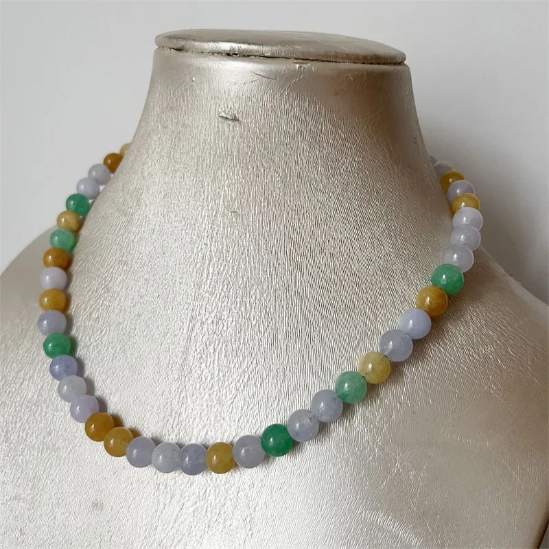 Collar de Jade de Color mixto para mujer, joyería de cuentas de piedra Natural verde, amarillo y azul, Gargantilla de piedras preciosas para el cuidado de la salud, Yoga curativo, 8MM