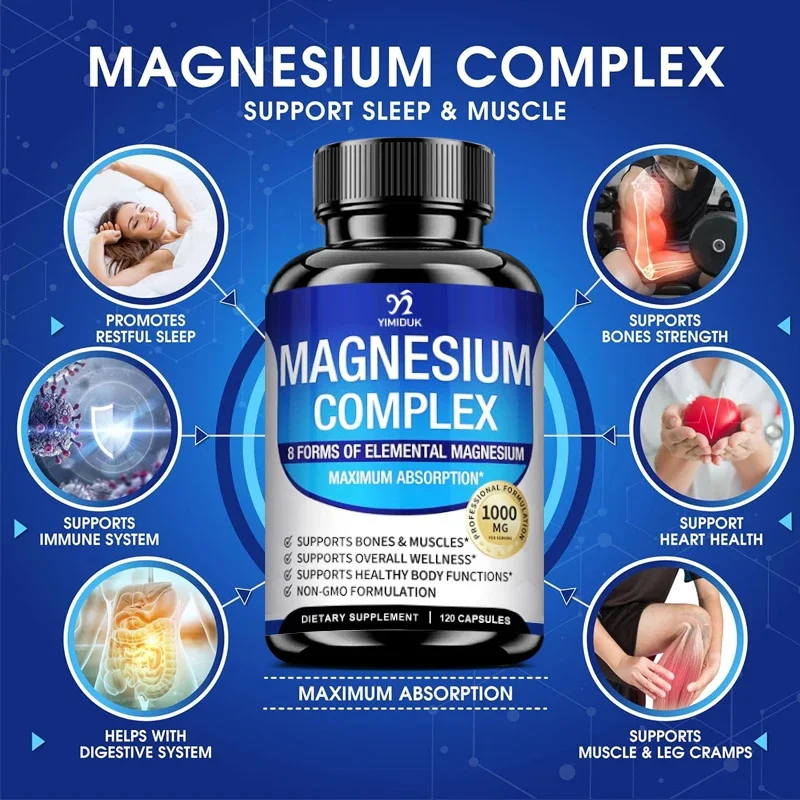 Magnesium Complex Pills - Bone, Muscle & Heart Health Supplement, Sleep Support, Muscle Relaxation, Stress & Anxiety Relief