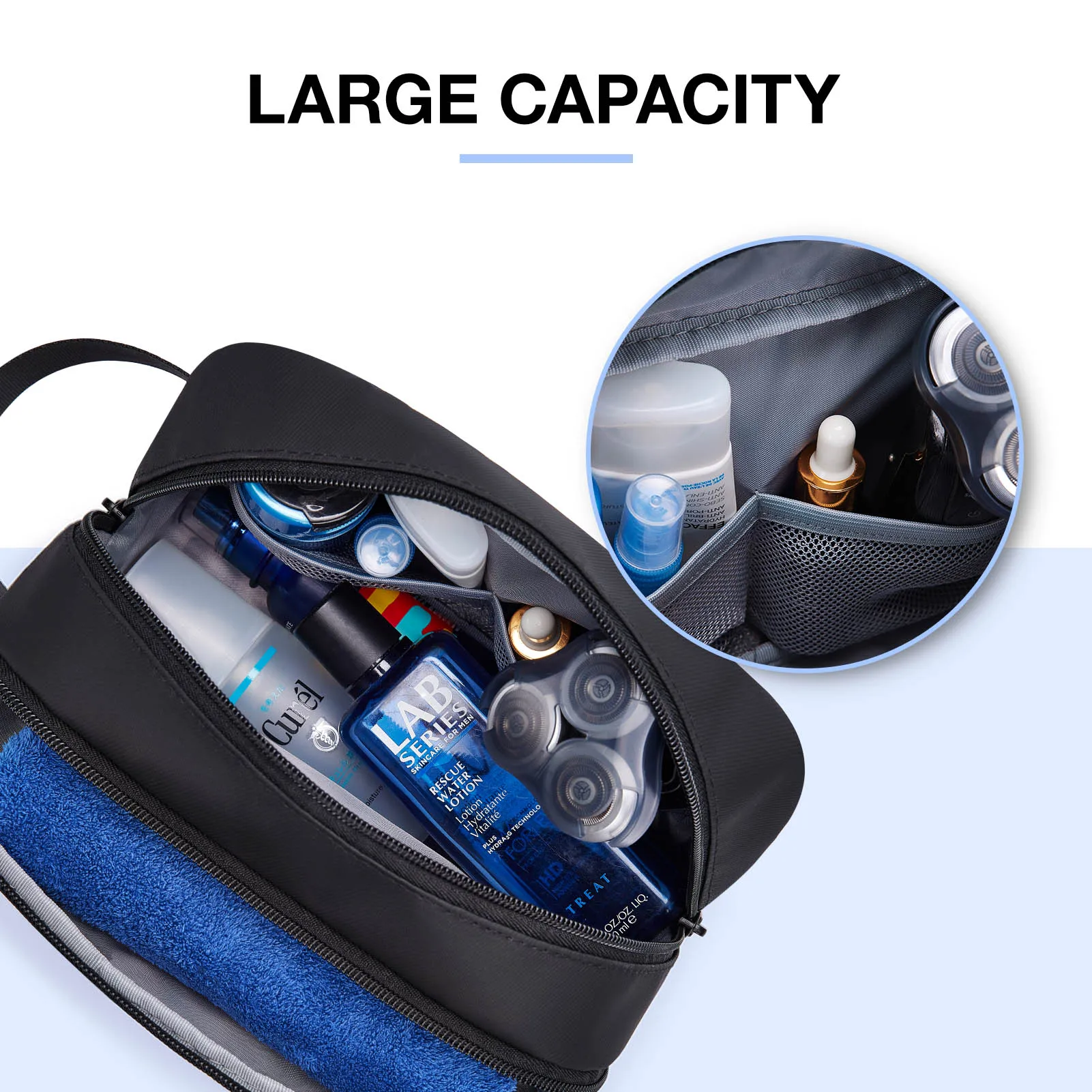 BAGSMART-Bolsa de aseo de gran capacidad para hombres, organizador de artículos de tocador de viaje, Kit de bolsa de afeitado impermeable, accesorio