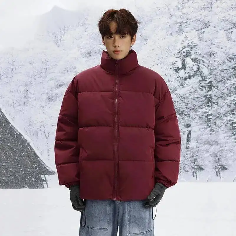Solid Color Men's Padded Coats Stand Collar Korean Style Simple Menswear All-match Loose Male Cotton Jackets Winter 9XJKVW