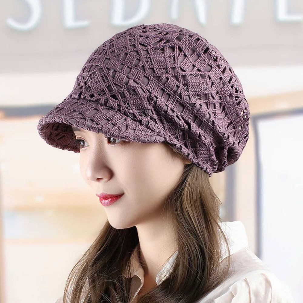 

Hollow Out Flower Beanie Cap Embroidery Breathable Women Baseball Cap Brim Caps Casual Turban Beanies Hat Autumn Summer