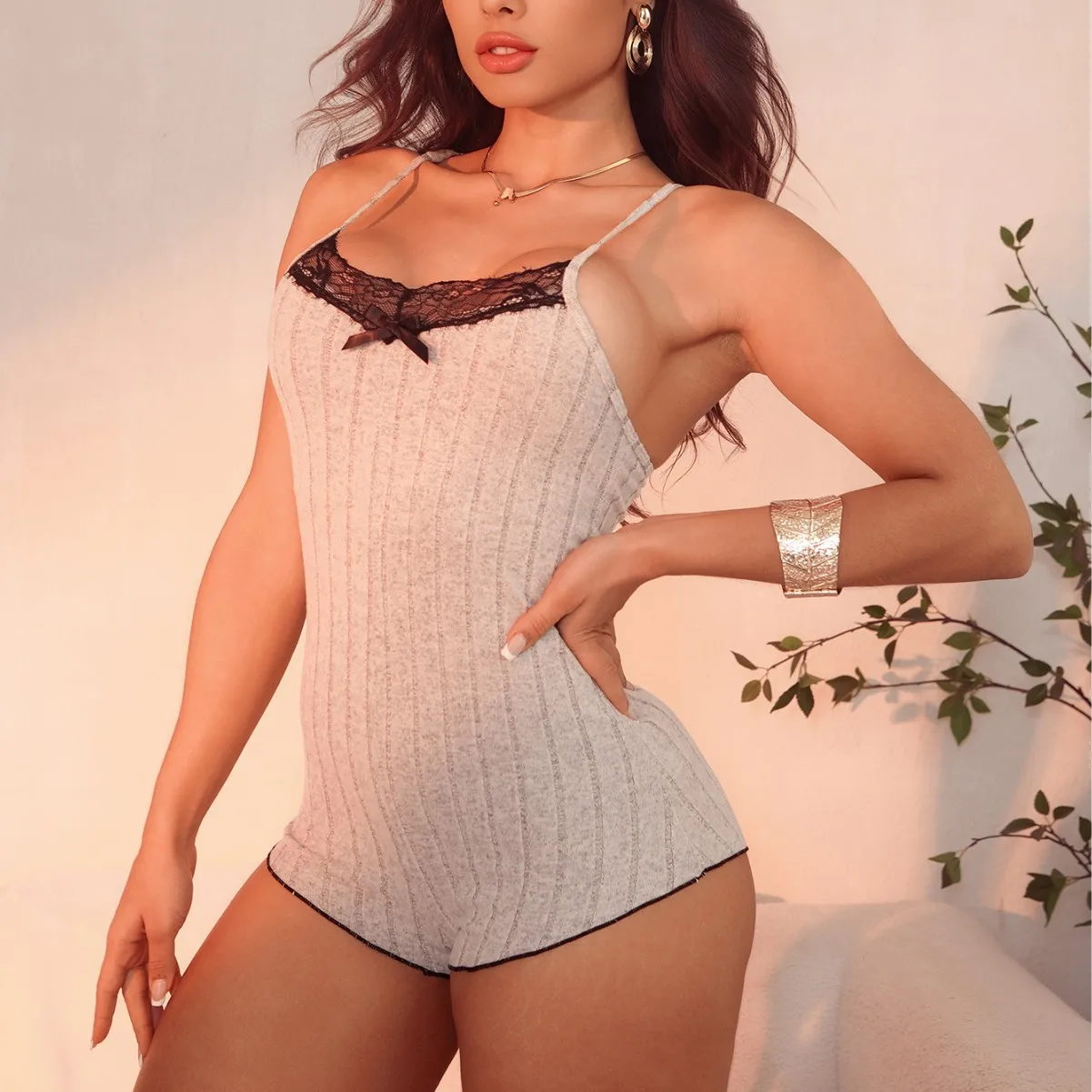 Embroidery Design Pajamas For Women Onesies Summer Sleepwear Lace Splicing Bodysuit Loungerwear Comfortable Back Butterfly