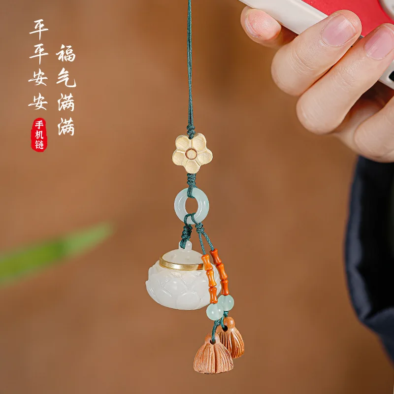 Luminous Stone Carving Incense Burner Lotus Bodhi DIY Accessories Keychain Mobile Phone Charm High-End Car Pendant Pendant