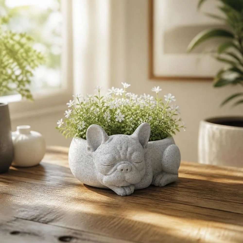 Cute 3D Printed Succulent Flower Pot Funny Ornaments Puppy Figurine Desktop Decor Creative Puppy Statue Desktop