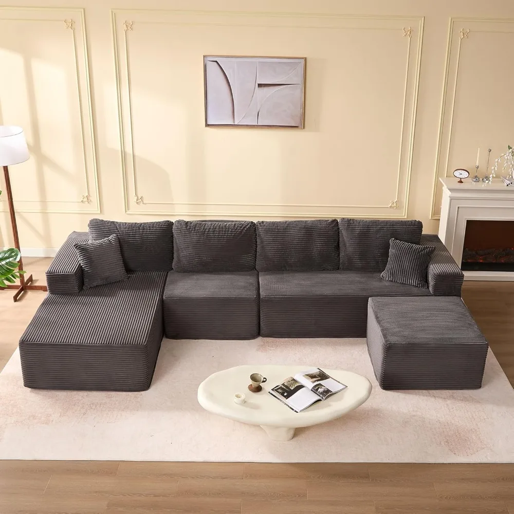 

138-inch Frameless Deep-seat Sofa, Modular Sectional Sofa, Cloud-shaped Living Room Sectional Sofa, Corduroy Fabric