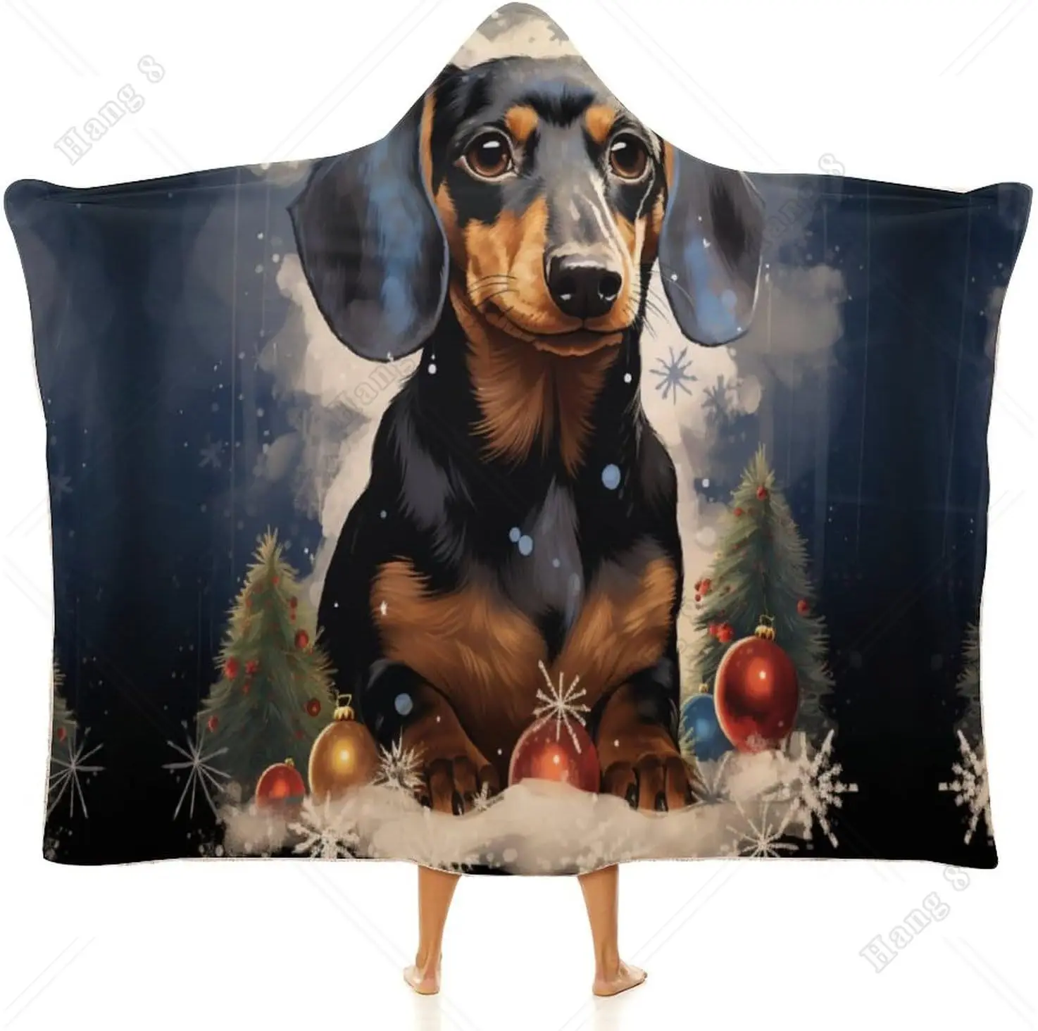 Blanket Hoodie Dachshund Xmas Wearable Hooded Blanket Cape Retro Art Wearable Blanket Hoodie Soft Plush Bedding for Kids Adults