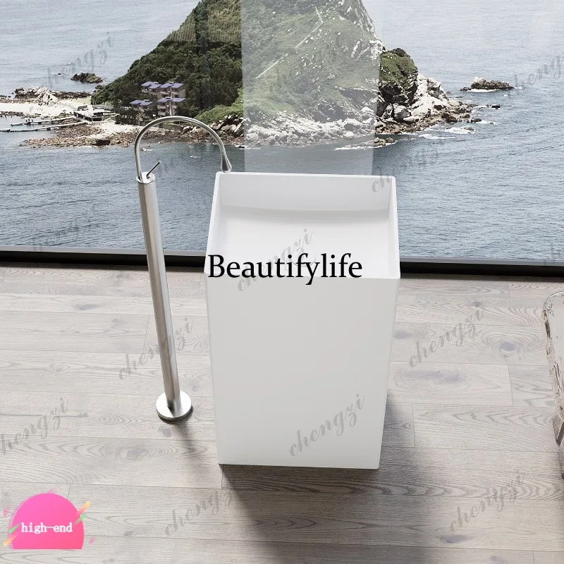 R134 Rectangle simple artificial stone integrated floor-to-ceiling hand washing column basin home stay hotel source factory