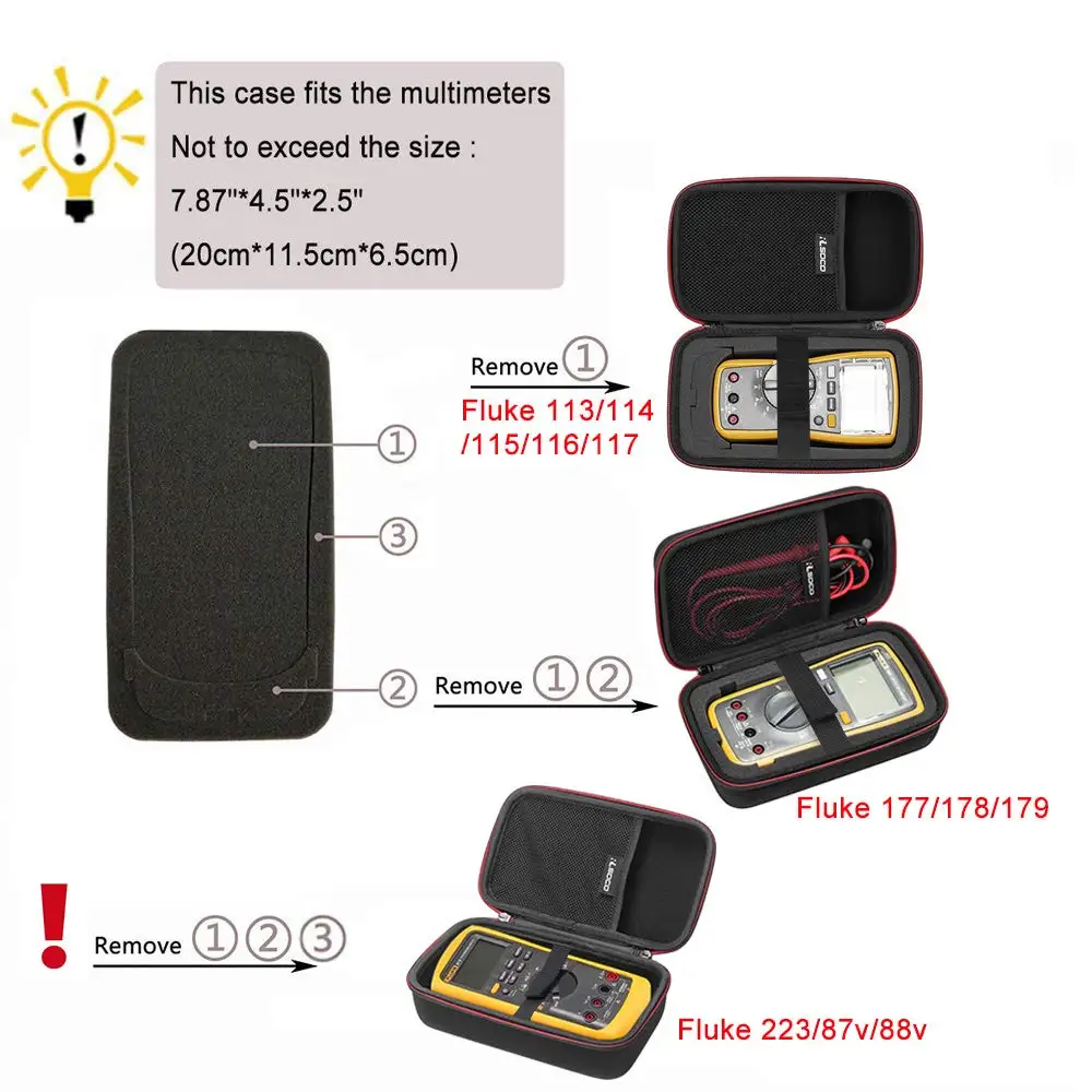 Fluke 디지털 멀티미터 휴대용 케이스, Fluke 117, 115, 116, 177/233, Fluke 101, 106, F15B + F18B + 이상에 적합 (DIY 폼 포함)