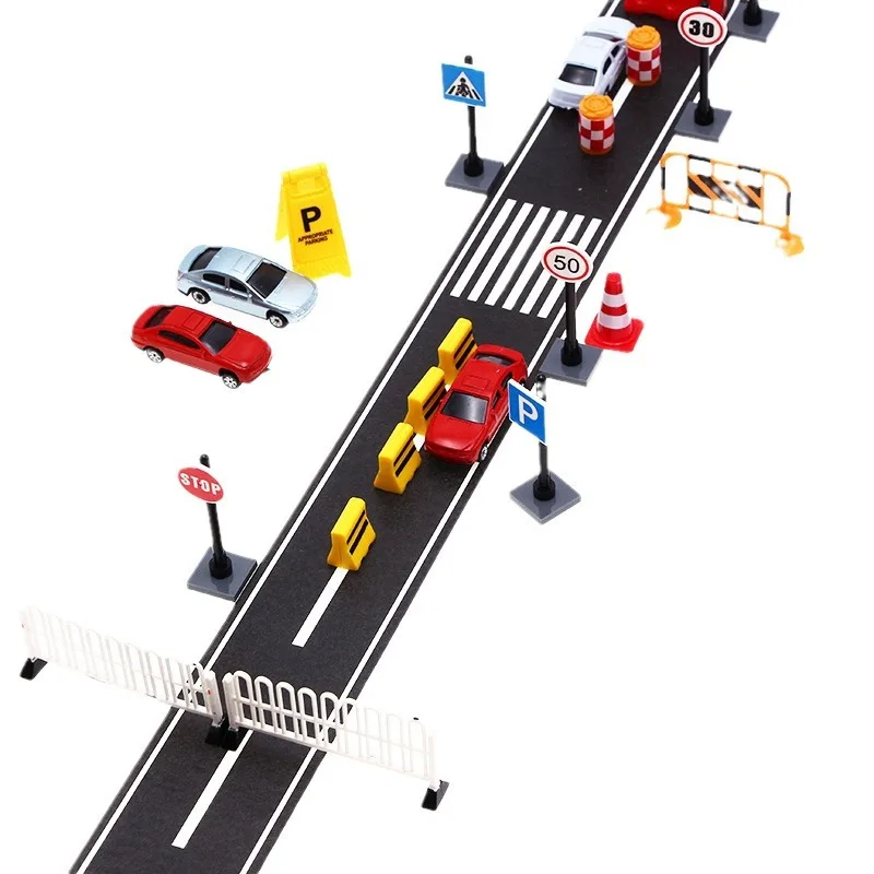 Doll House Mini Road Traffic Rail Tape, Miniature Parking Scene Curve Sticker, Props with Accessories