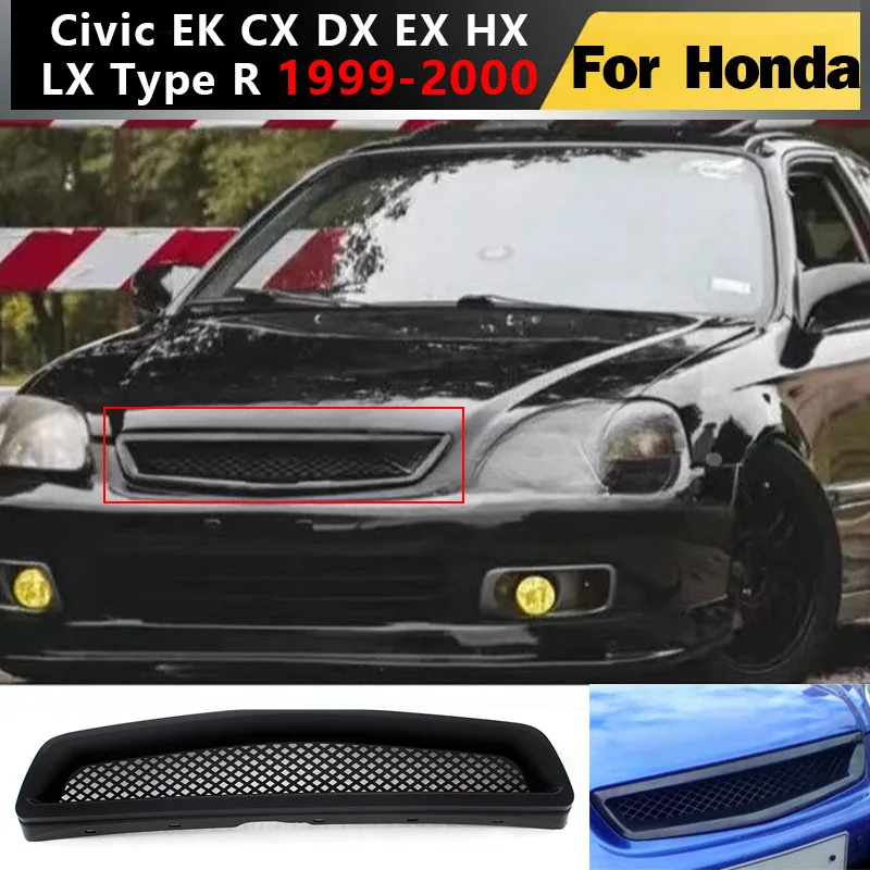 1999 a 2000 para Honda Civic EK CX DX EX HX LX tipo R rejilla de malla de capó delantero reemplazo de rejilla de parachoques delantero decoración Kit de carrocería