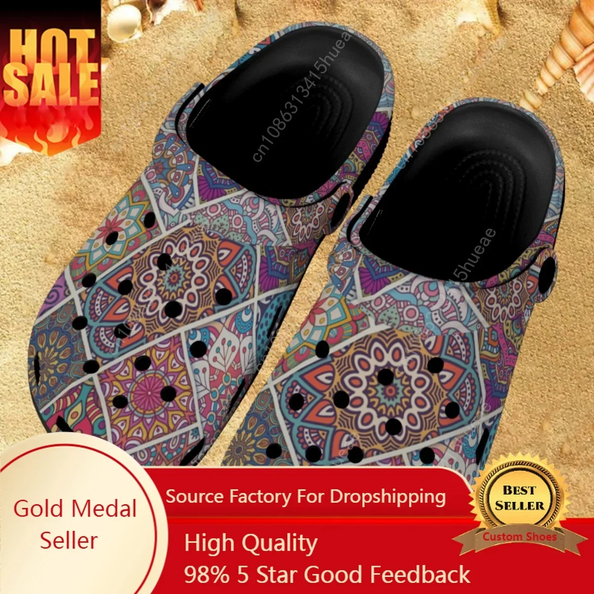 

Fashion Mandala Flower Design Women's Sandals Beach Summer Flats Clogs Breathable Comfortable Indoor Bathroom Slippers Clogs