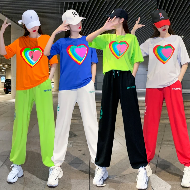 

Летний джазовый комплект одежды для уличных танцев в стиле хип-хоп, для фитнеса, для квадратных танцев, повседневный, для похудения, модный, в корейском стиле, трендовый