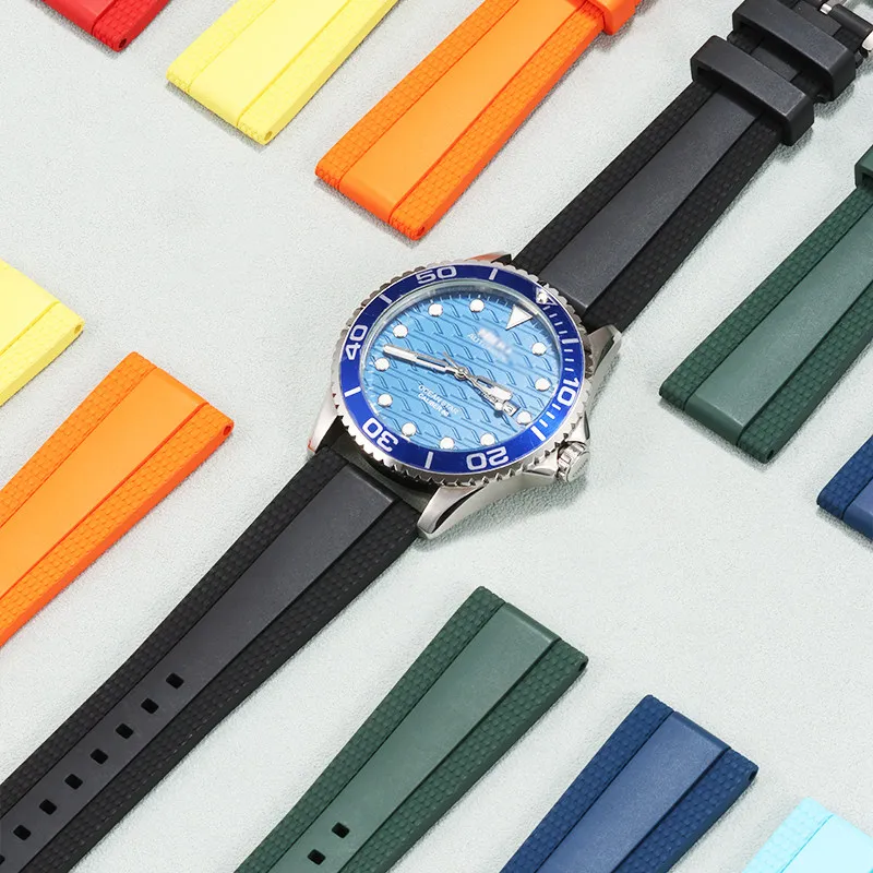 Fluorine rubber watch strap For original MIDO Commander Gradient MULTIFORT M005 Casio EFR-303 Citizen Eco-Drive FKM watchband