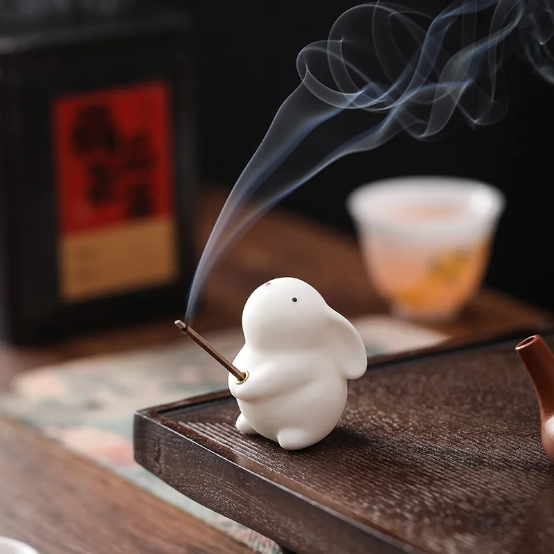 Cute Little Rabbit Incense Tray Simple Ceramic Ornament Thread Fragrance Insertion Household Indoor Tea Ceremony Incense Burner