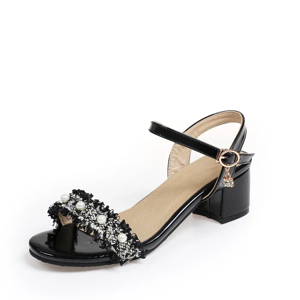 Summer Brand New Elegant Black White Women Sandals 2 inch Square Heel Office Lady Shoes Plus Big Small Size 31 43 45 52