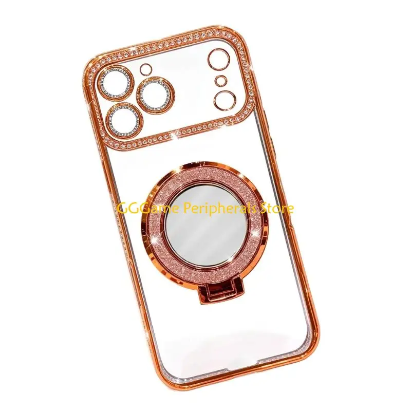 U55B Elegant Diamante Silicone Case Built In Mirror Suitable for Phone 17