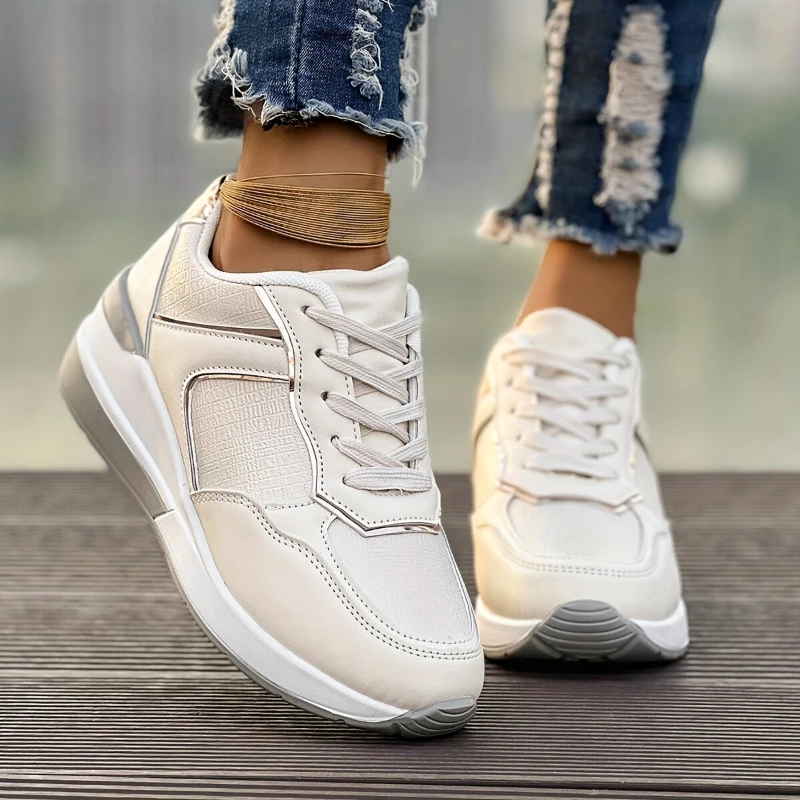 Thick Bottom Round Head Lace-up Color Matching Waterproof Table Fashion All Comfortable Non-slip Breathable Sports Women's Shoes