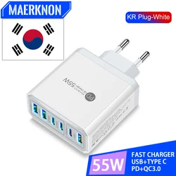 KR Plug 55W Fast Charging Charger Korean Plug For Samsung A23 S23 S21 iPhone 14 pro max 13 12 11 Xiaomi OPPO USB C Quick Charger