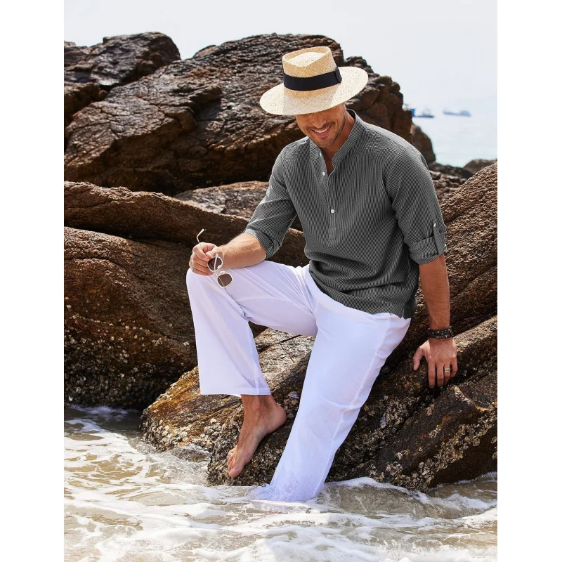 Men's Shirt Long Sleeve Stand Collar Open Button Pineapple Plaid Shirt Men's Casual Shirt Top Wholesale