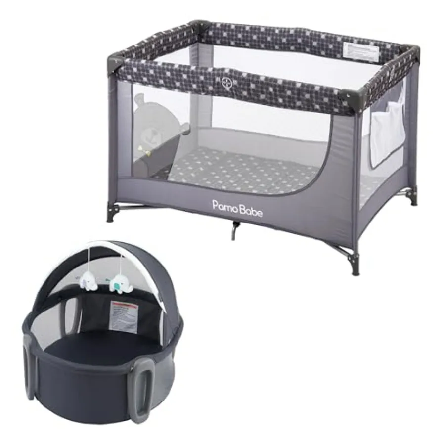 

Pamo Babe Portable Playpen with Bassinet for Baby Travel Lightwght 100 Cotton Fabric in Soft Bge Safe and Breathable Design for