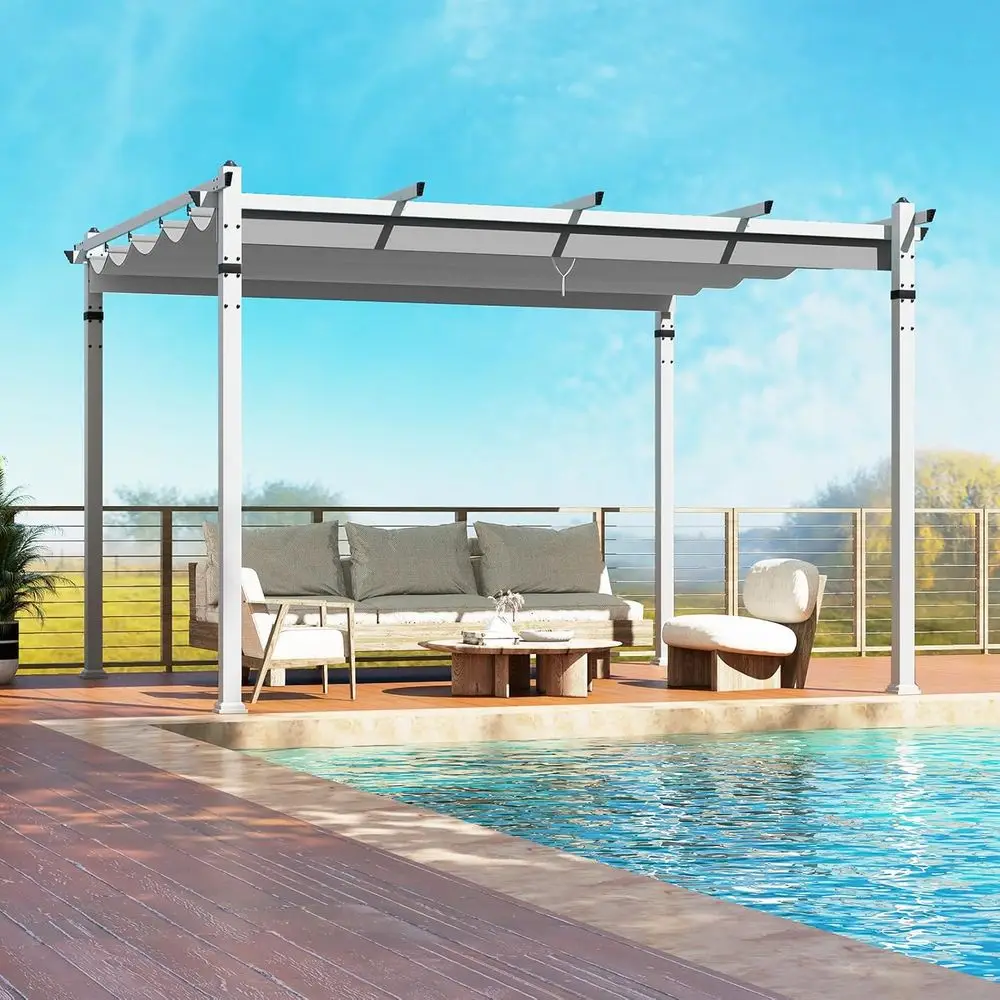 

Большая серая алюминиевая беседка для патио с выдвижным навесом, павильон для наружного террасы и садового укрытия