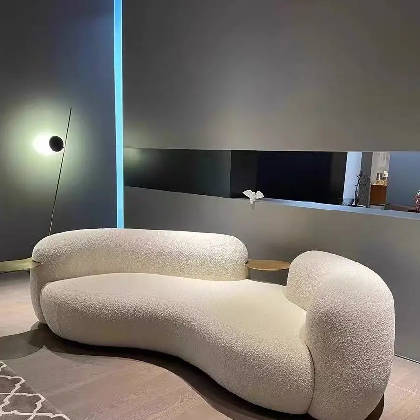 Reception Sofa,Nordic Designer Reception Sofa ,Modern Luxury Curved Design ,High Quality Lambskin Fabric Living Room Beauty Sofa