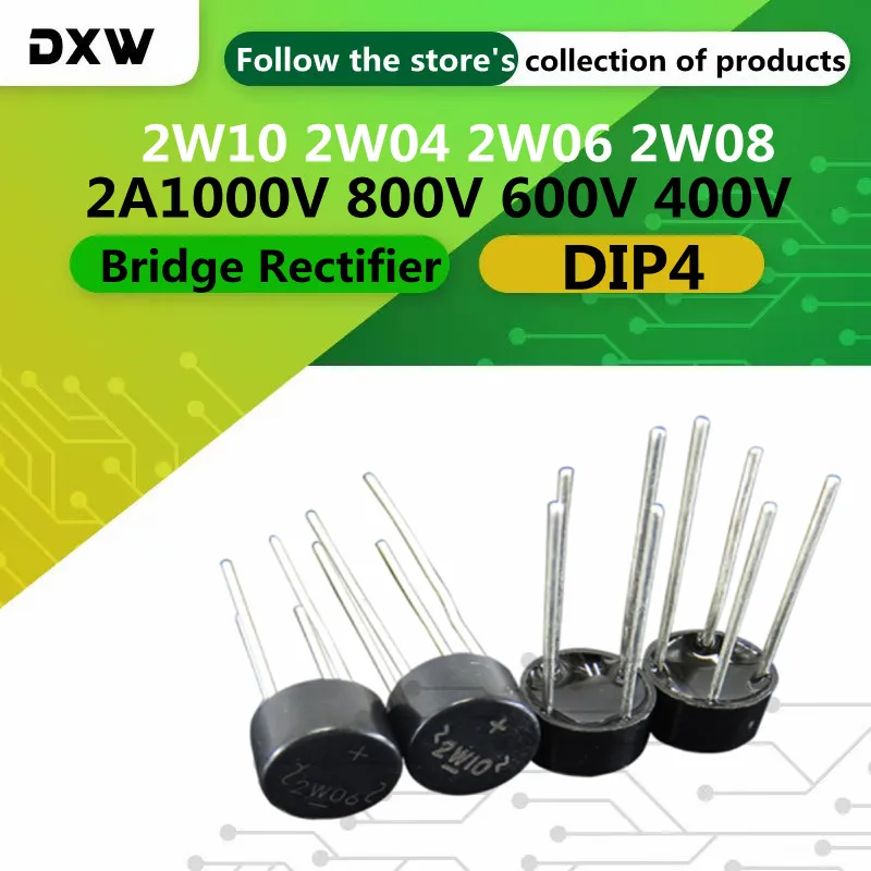 10-30PCS/Lot 2W10 2W04 2W06 2W08 DIP4 2A 400V 600V 800V 1000V Bridge Rectifier New and Original  Diode