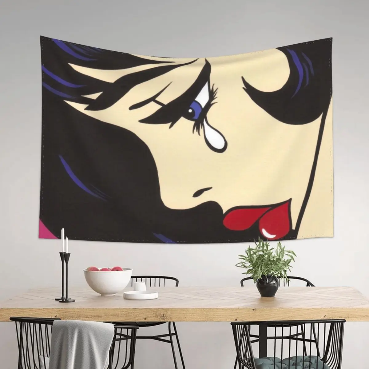 

Black Curl Crying Comic Girl Tapestry Room Aesthetic Aesthetic Room Decor Korean Room Decor Tapestry