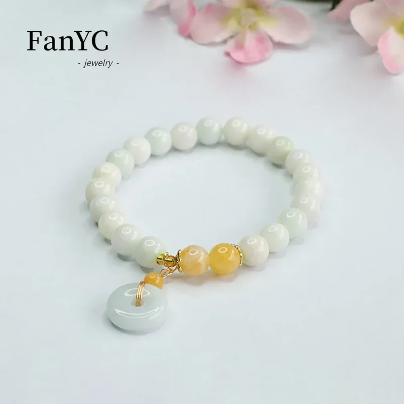 Natural Myanmar Jadeite Peace Button Bracelet Exquisite Fashion Lucky Amulet Jade String Men and Women Holiday Gift