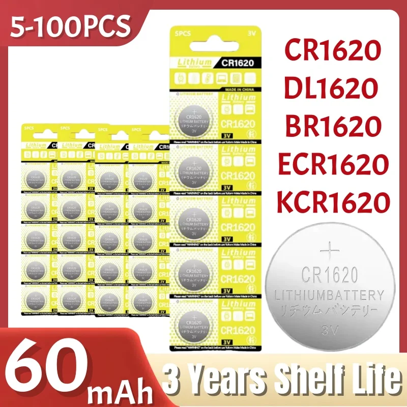 

5-100 шт. CR1620 литиевая батарея высокой емкости 3 В 70 мАч LM1620 BR1620 ECR1620 KCR1620 1620 5009LC монельные элементы для часов игрушки батарейки