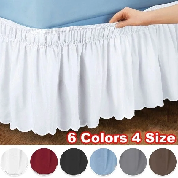 Pure Color Elastic Band Bed Skirt, Easy Fit Without Surface Wrap Around, Hotel Quality Dust Ruffle Valance for Queen Size Beds